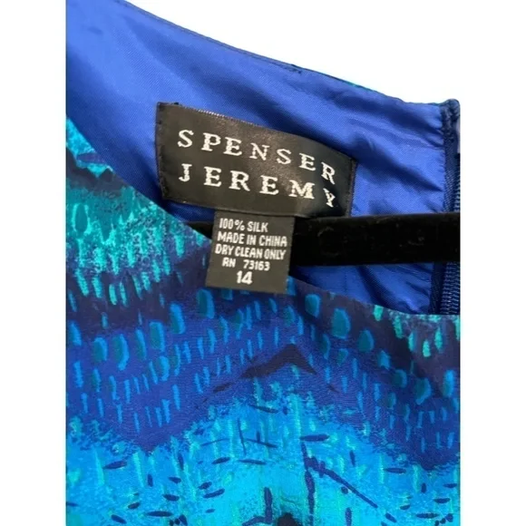 Spenser Jeremy Silk Short Sleeve Blue Green Layered Dress Size 14 NWT - Picture 3 of 4